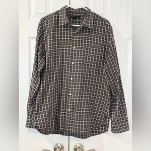 John Varvatos Gray and White Checkered Button Up Shirt Size M
